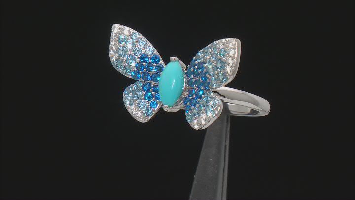 Blue Sleeping Beauty Turquoise Rhodium Over Sterling Silver Ring 1.03ctw Video Thumbnail